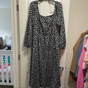 PLUS size ditsy floral square neck split thigh milkmaid dress